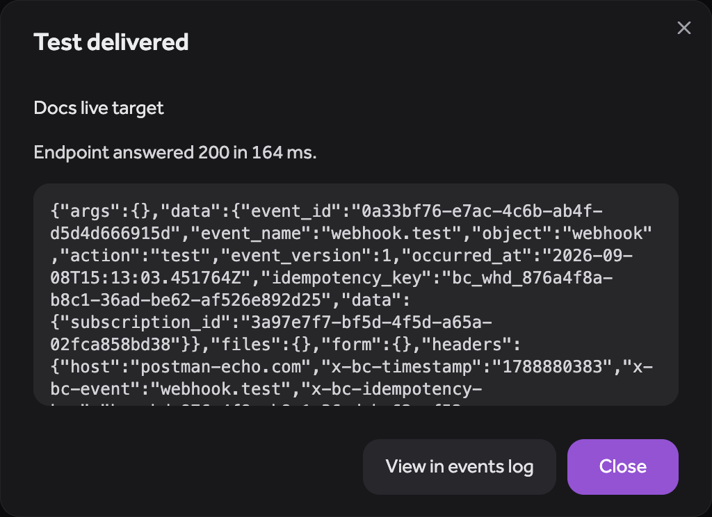 A successful test send