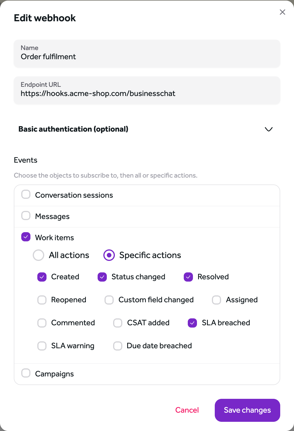 Editing a webhook